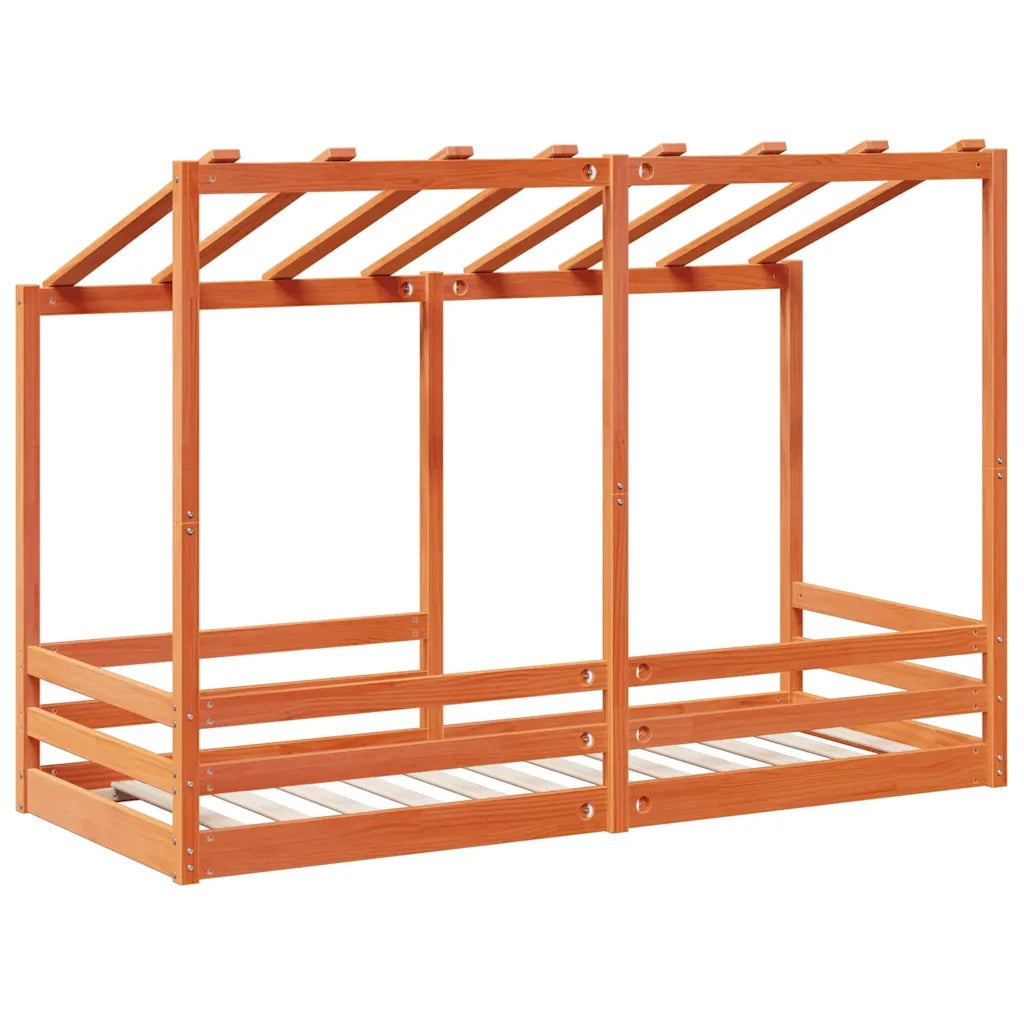 Letto Bambini | Letto Infantile | Lettino con Tetto Marrone Cera 90x190 cm Massello Pino