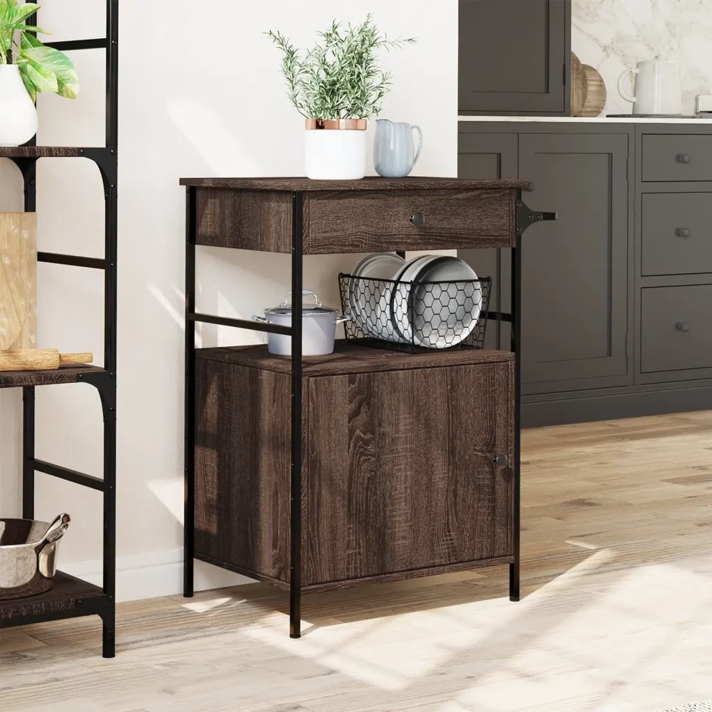 Carrello Cucina-Scaffale per Cucina Rovere Marrone 56x43x89,5 cm Legno Multistrato