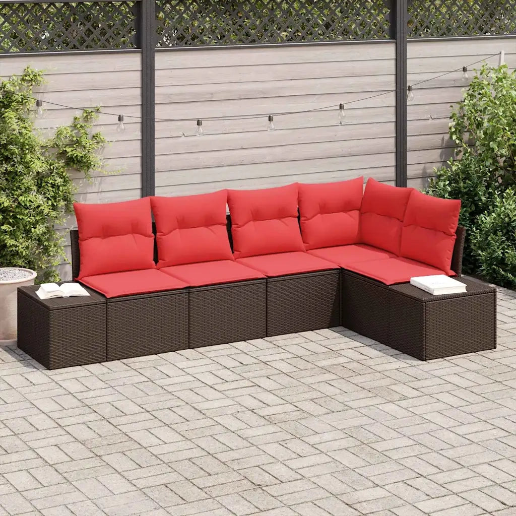 Set Divano da Giardino con cuscino 5 pcs Marrone polyrattan 3347064