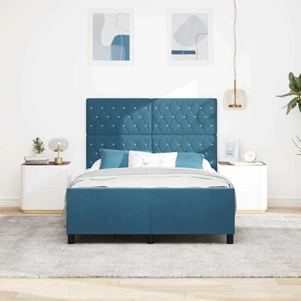 Letto a molle con testiera Blu Scuro 140 x 190 cm Velluto