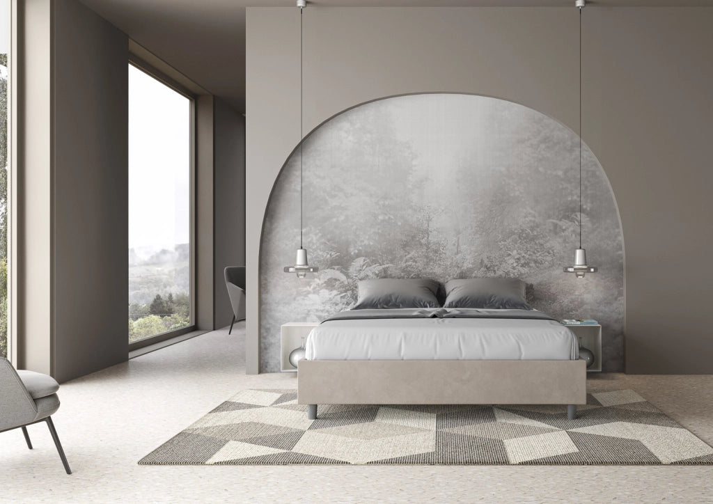 BS COM Letto matrimoniale francese senza rete imbottito 140x200 microfibra sabbia