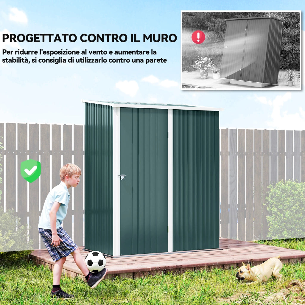 Casetta da Giardino in Acciaio ¨C Xylo ¨C Verde, 161.5x94.5x196cm, Porta Attrezzi con Catenaccio