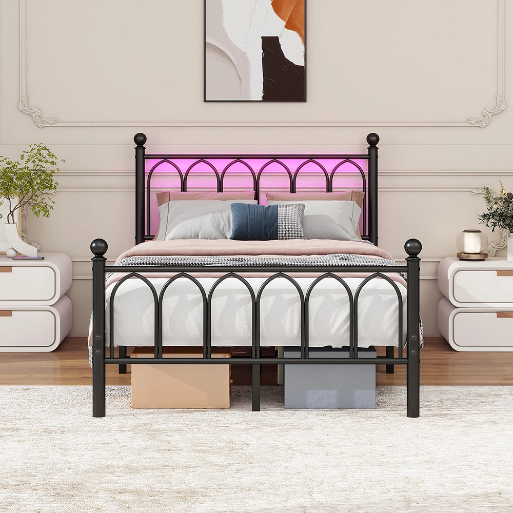 Letto metallo - Xylo - 120x200 cm USB vintage nero
