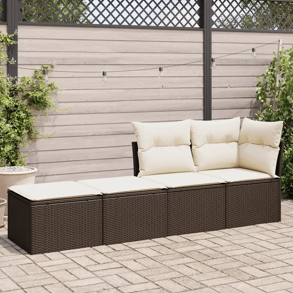 Set Divano Giardino 4 pz con Cuscini-Sofa da Giardino-Divanetto da esterno Marrone Polyrattan Acacia 934129