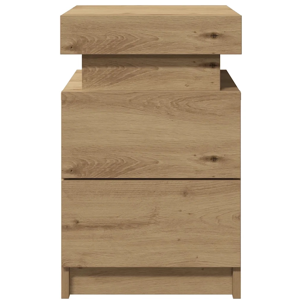 Comodino con LED-Tavolino da notte Rovere Artigianale 35x39x55 cm in Truciolato