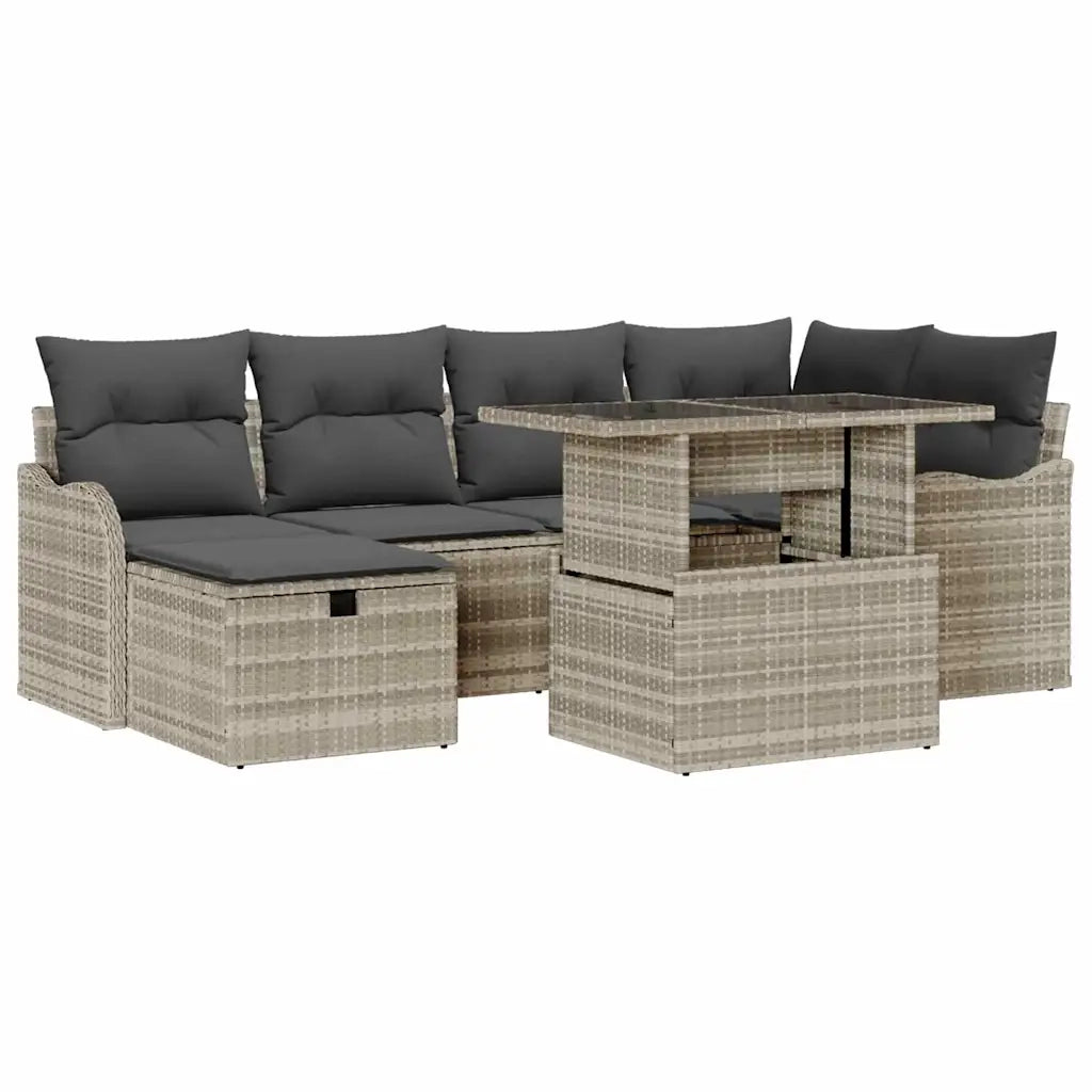 Set Divano da Giardino 7 pcs Grigio chiaro Poly Rattan