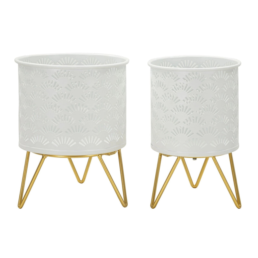 Set di 2 Vasi per Piante VKH412, Oro, Metallo, 16x16x20 cm