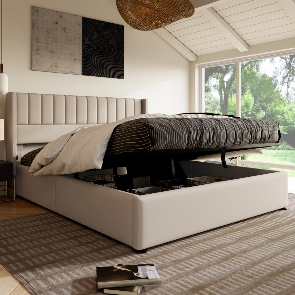 letto imbottito lino beige 180x200 cm
