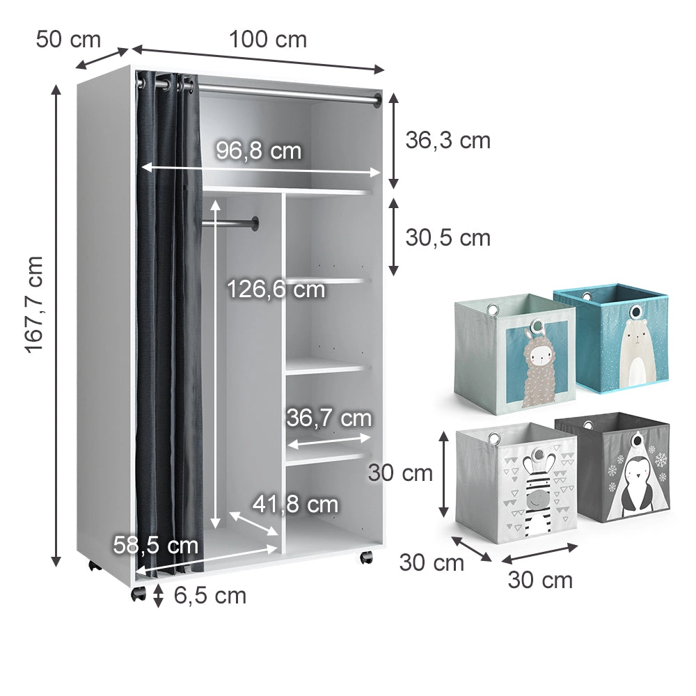 Vicco Armadio multifunzione Bianco 100 x 168 cm