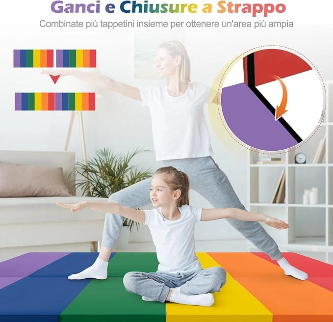 Tappetino da Ginnastica Pieghevole, Tappetino Portatile e Leggero con Maniglie, Tappetino per Yoga e Allenamenti per Stretching e Capriole da Casa e Palestra