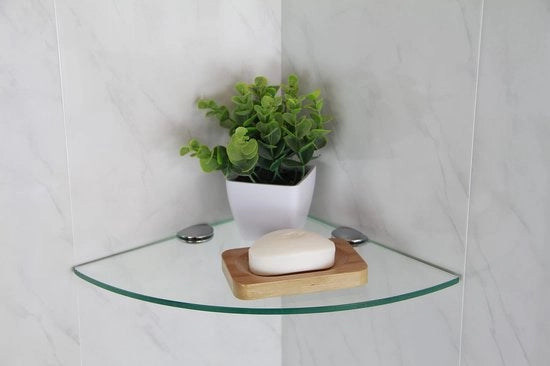 Placca di vetro resistente, 200 mm, 6 mm spessa, per bagno / camera da letto / cucina, con grandi supporti cromati