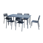 Set tavolo da giardino bistrot in acciaio con 6 sedie, 160cm, blu navy