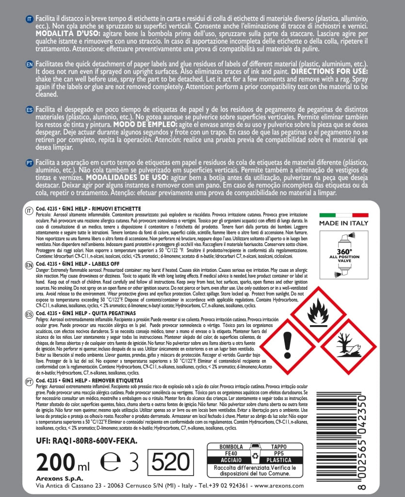 Spray Levaetichette Help Ml. 200 Arexons
