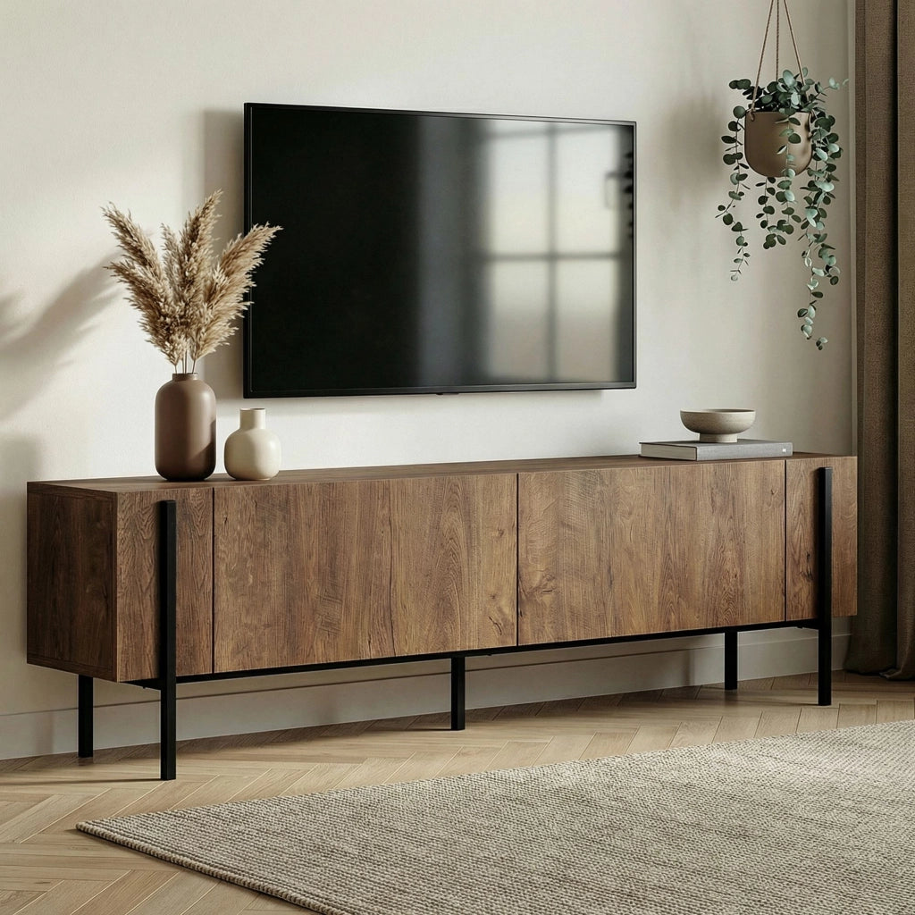 Porta TV in legno "Nexus" - 180 x 30 x 45 cm - Kafkas Oak / Nero