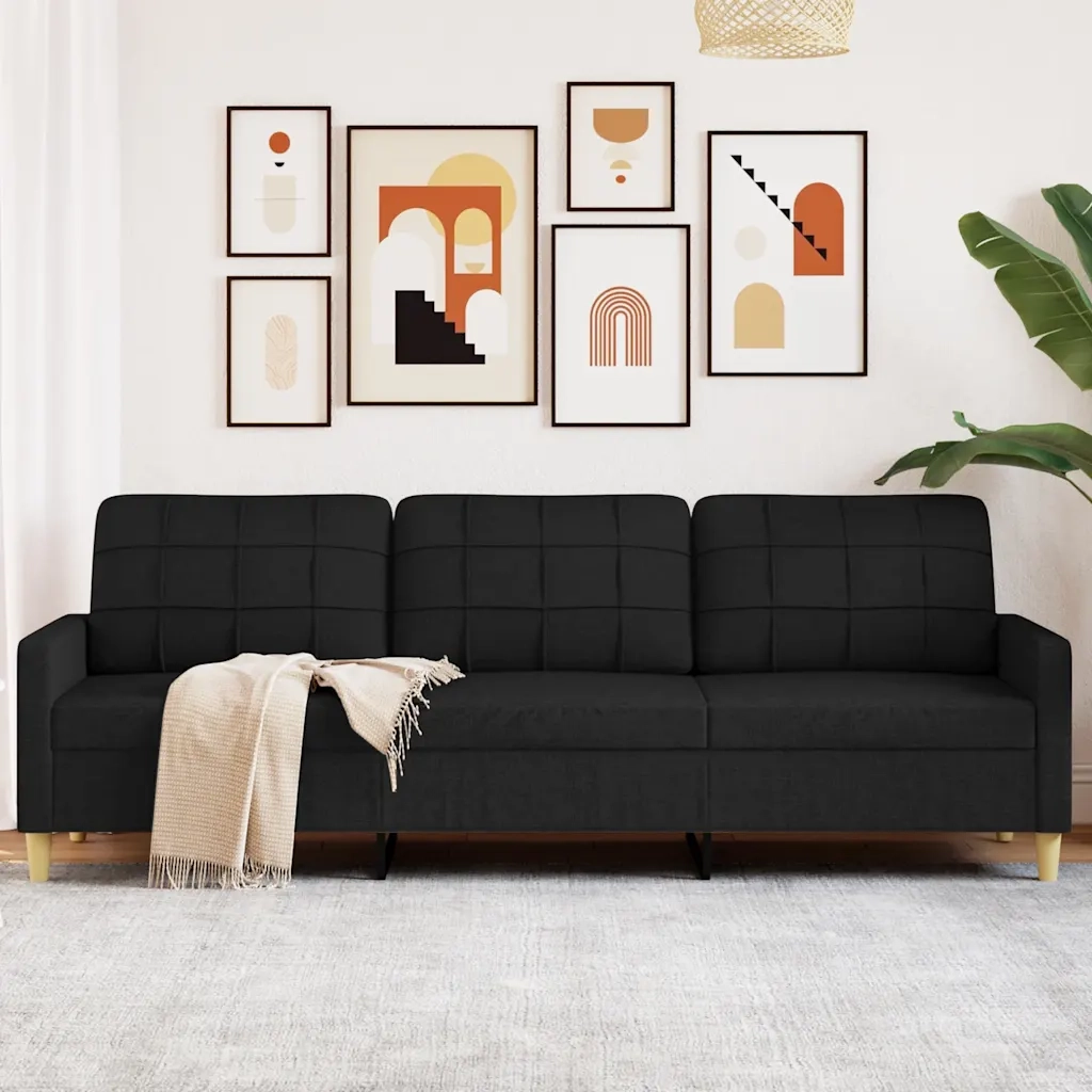 Divano a 3 Posti-Sofa 3 Posti Nero 210 cm in Tessuto