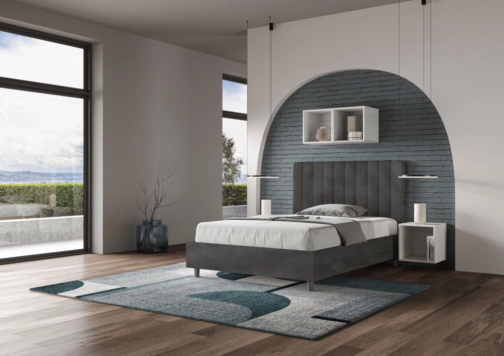 BS COM Letto una piazza e mezza con rete imbottito 120x210 microfibra grigio