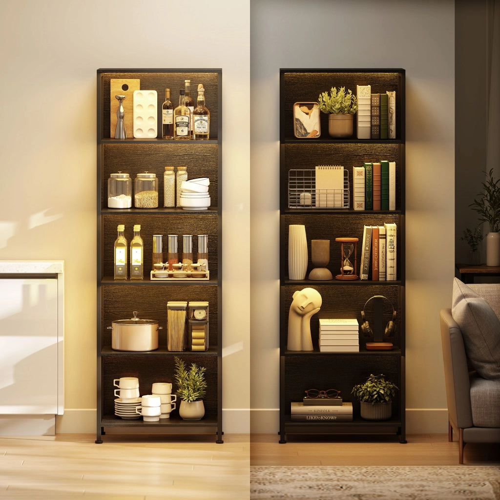 Libreria con illuminazione LED 5 livelli scaffale ¨C zephmum ¨C 60x30x179 nero