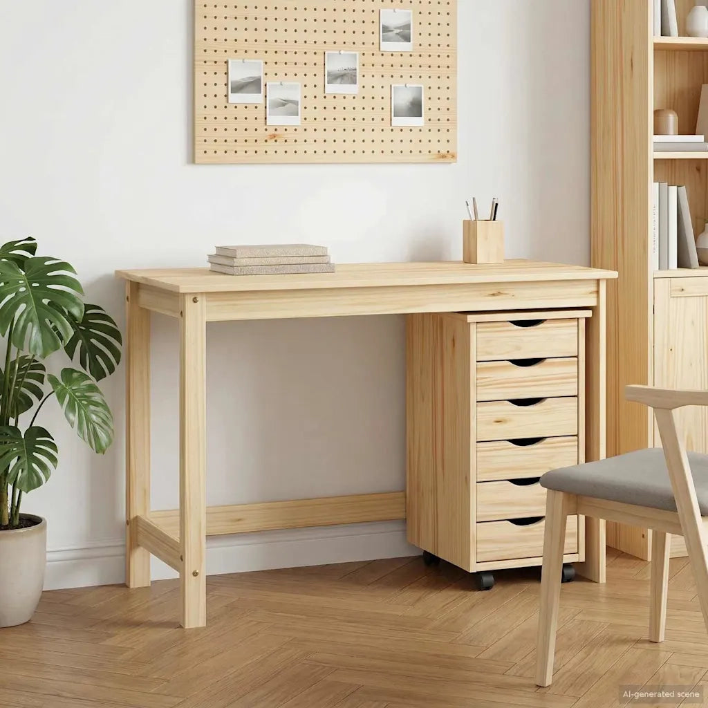 Set Scrivania | Tavolo da Ufficio e mobiletto su ruote MOSS 2 pz Marrone