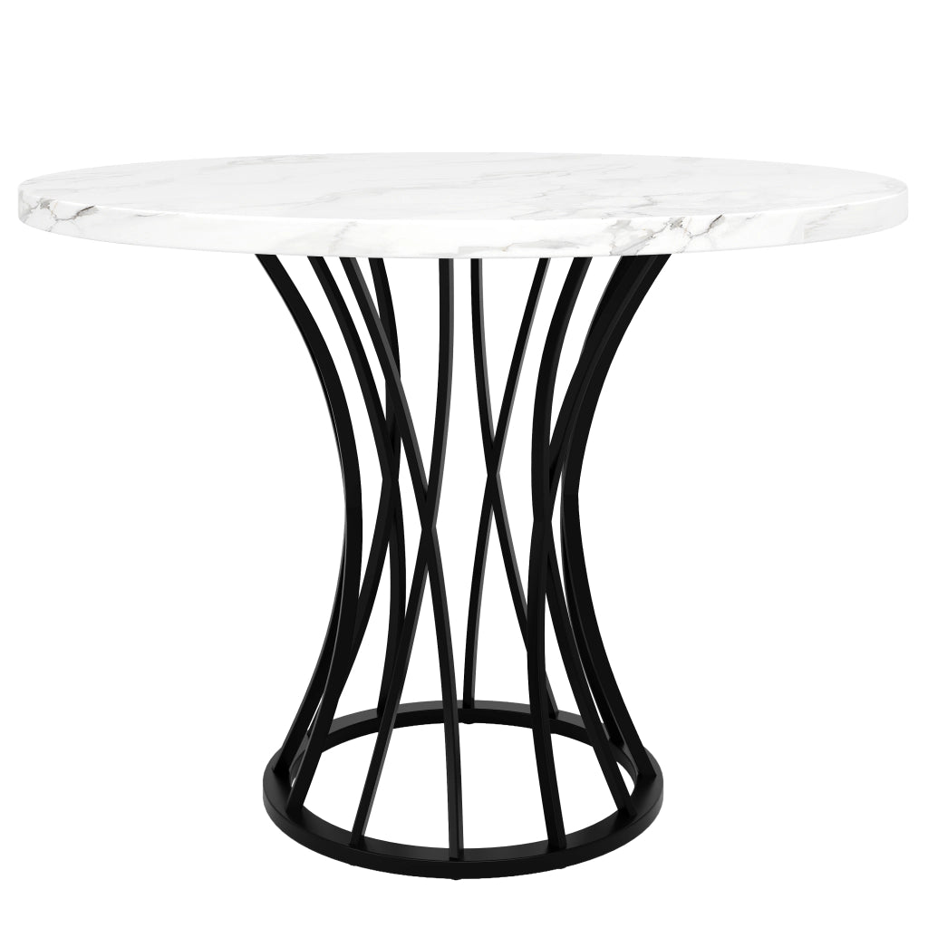 Tavolo da pranzo rotondo con piano in MDF effetto marmo; gambe in metallo; piedino regolabile; per sala da pranzo; soggiorno e ufficio; 80 × 80 × 76 cm