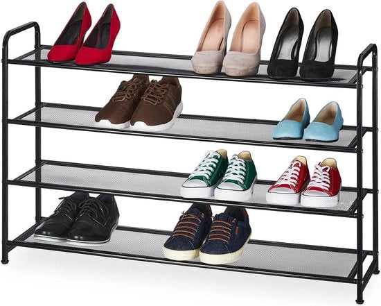 Scaffetta per scarpe 16-pair con 4 piani per deposito corridoio ingresso - 65 x 100 x 25,5 cm Nero