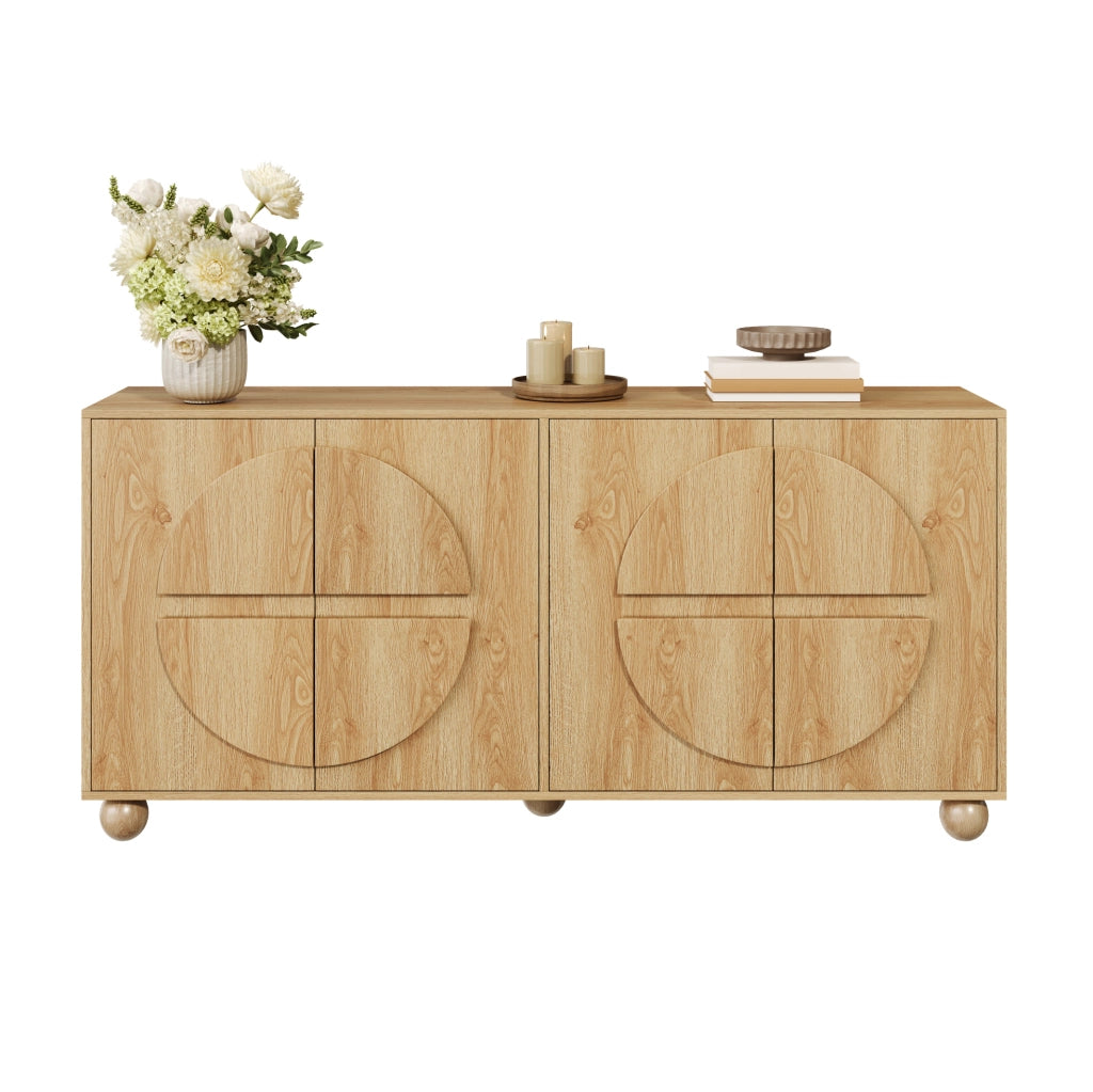 Sideboard a 4 ante con ripiani regolabili; 160x38x76 cm in MDF e pino; naturale