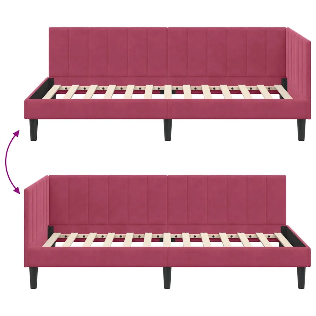 Cornice del letto ad angolo Rosso Vino 90 cm x 190 cm Velluto 42016342