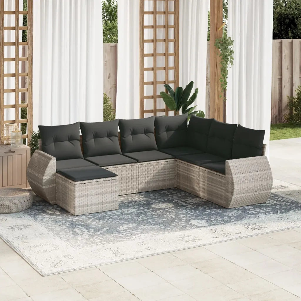 Set Divani da Giardino 7pz con Cuscini Grigio Chiaro Polyrattan 3221701