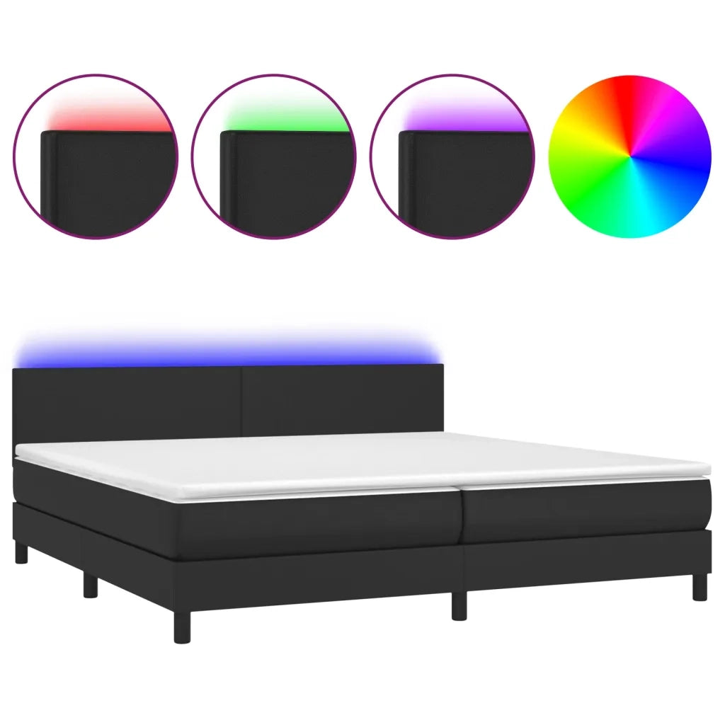 Giroletto a Molle con Materasso e LED Nero 200x200cm Similpelle 3134123