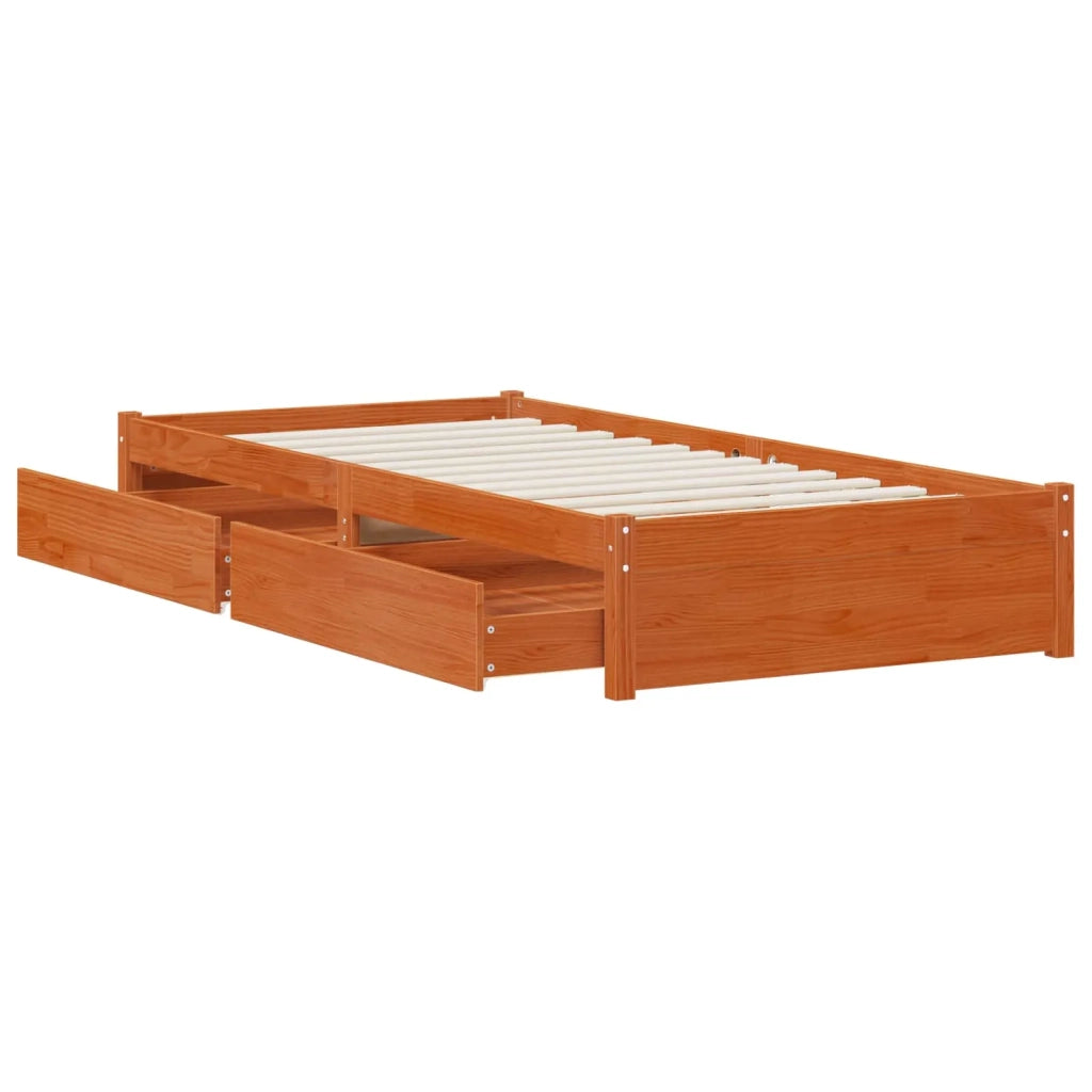 Letto singolo | Letto per adulti | Struttura del letto 3 pcs Marrone cerato Legno di pino