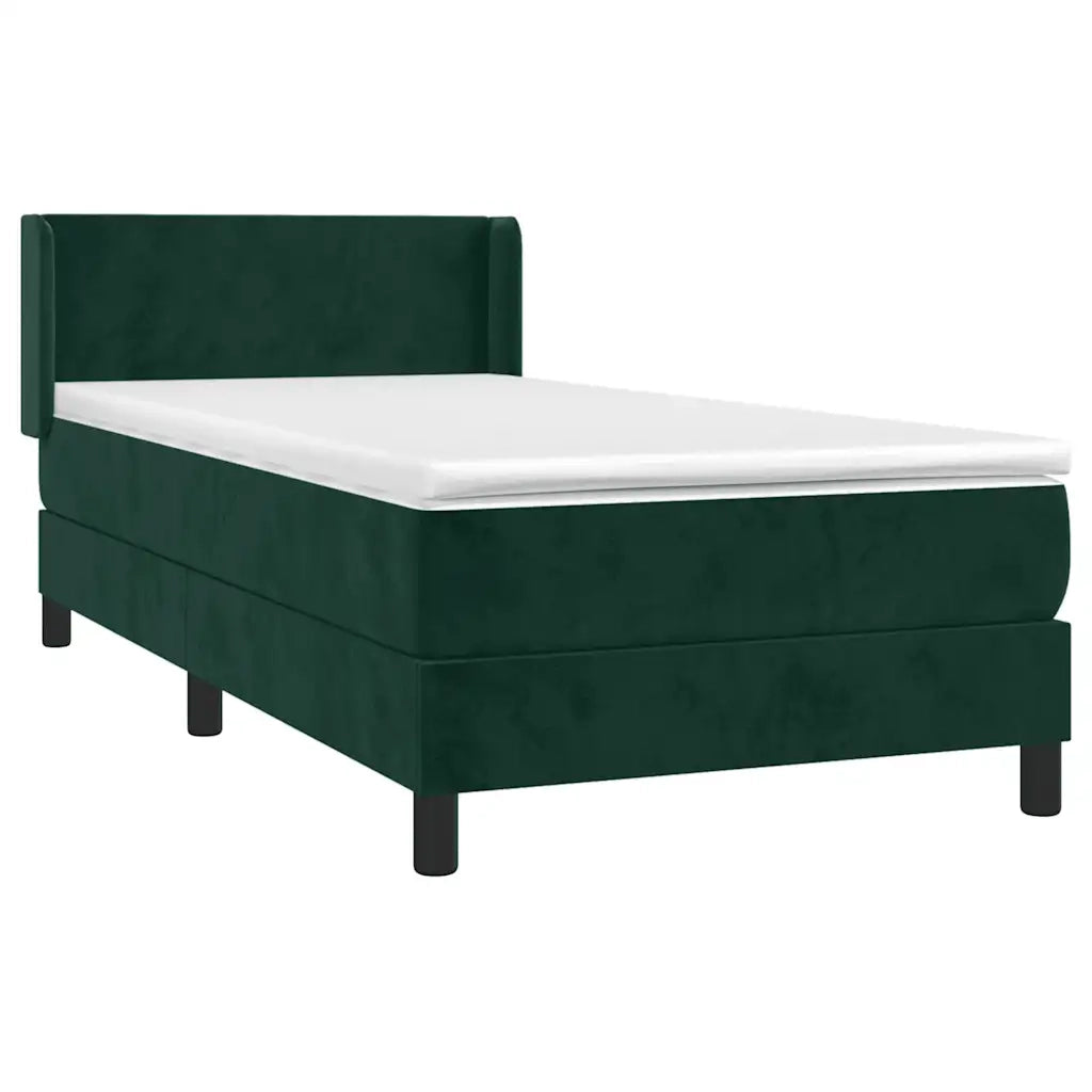 Letto singolo | Letto per adulti | Giroletto a Molle con Materasso Verde Scuro 80x200 cm Velluto