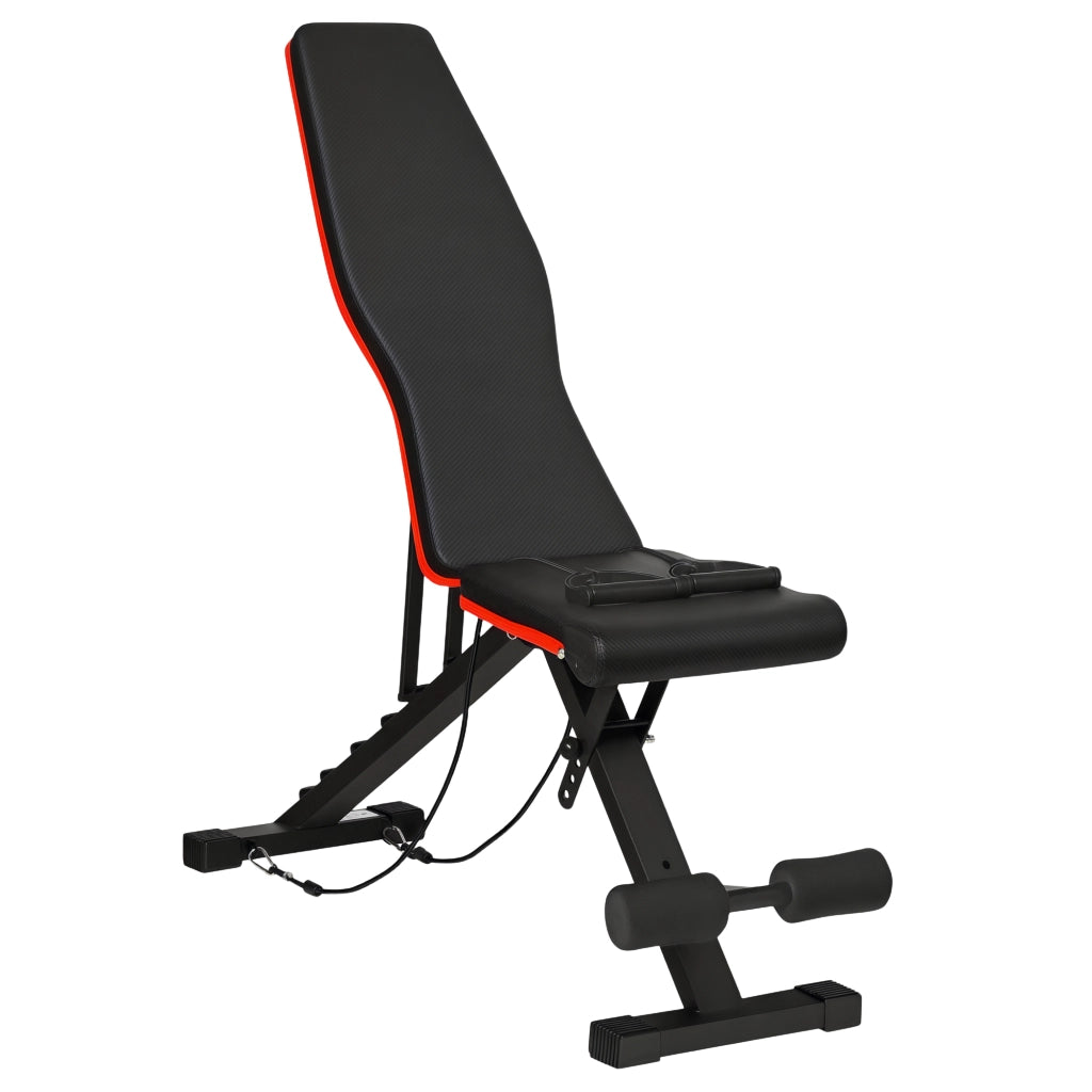 Panca Multifunzione per Addominali e Pesi, Inclinazione Regolabile ed Elastici, 130x48x48-109cm, Nero