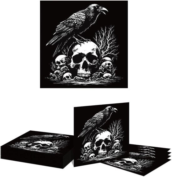 Servetten per Halloween 20 pezzi - 2 strati - Temi spaventosi - Scheda/Corvo - Decorazione da tavola da buttare - 33 cm - Servetten da festa