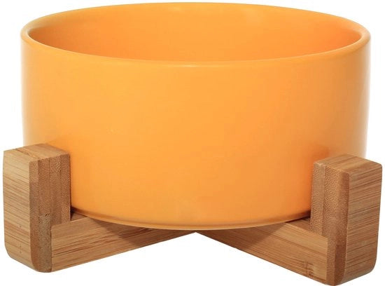 Ciotola per cibo in ceramica con supporto in bambù per cani e gatti, ciotola alta per una posizione confortevole durante il pasto e la bevanda, opzioni, capacità 850 ml (giallo)