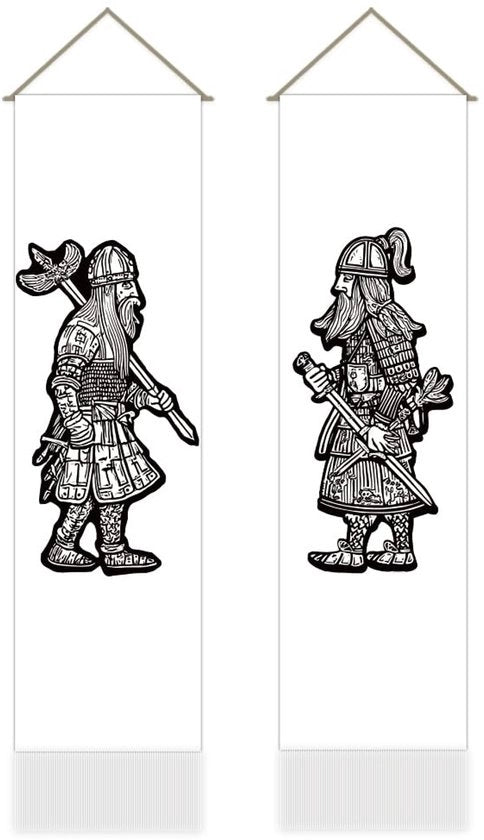 Set di Tappeti da Parete da 2 - Guerriero Vikingo Tappeto da Parete - Decorazione Norvegese - Tappeto da Parete con Funzione di Opzionamento - 30,5 x 130 cm - Per Camera da Letto/Soggiorno - Tappeto da Parete