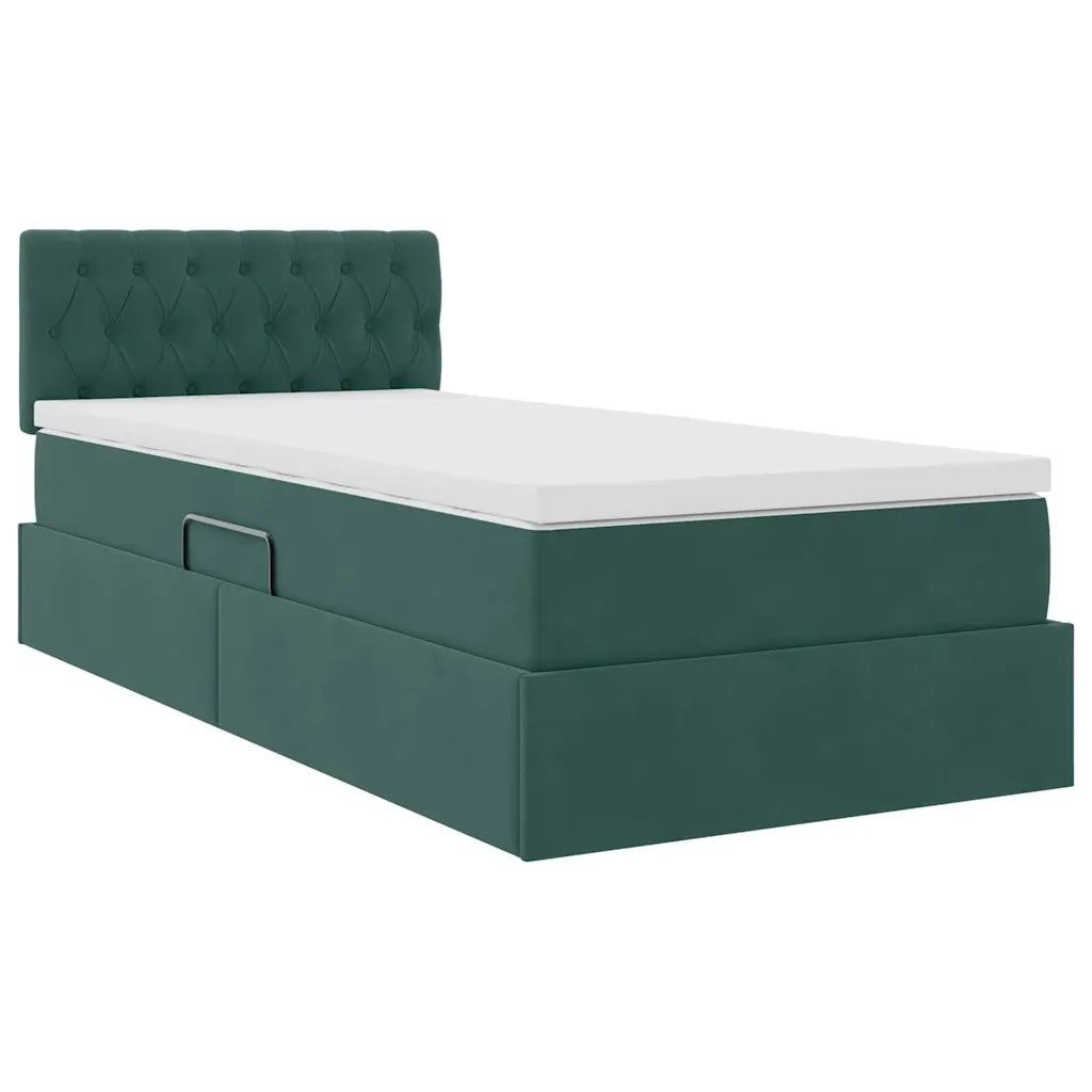Letto con contenitore e LED Verde Scuro 90 x 190 cm Velluto