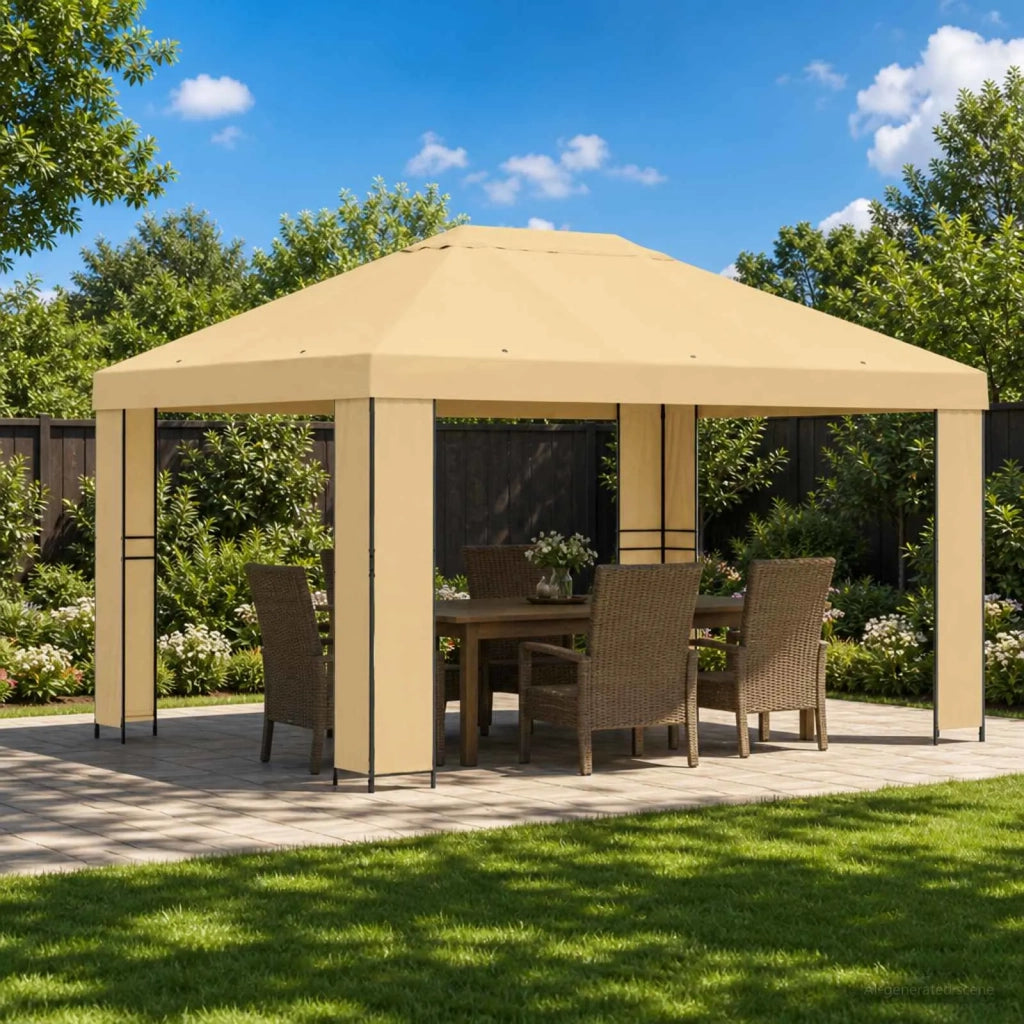 Gazebo | Pergolato 4 ¡Á 3 m Crema Poliestere e Acciaio 190 gsm