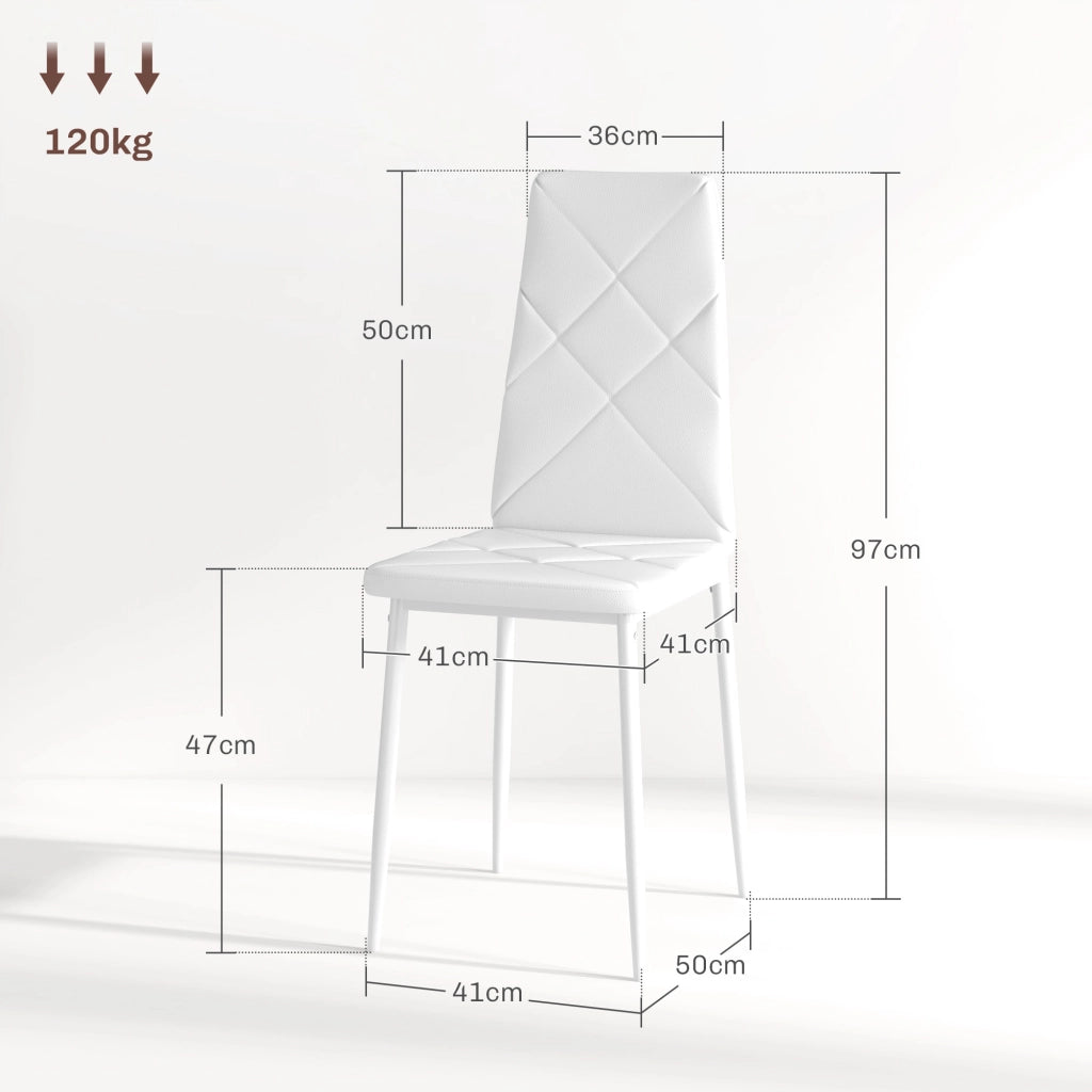Set di 6 Sedie da Pranzo Imbottite in Similpelle con Schienale Alto e Gambe in Metallo ¨C Zephmum ¨C Bianco 41x50x97 cm