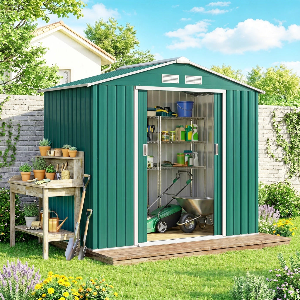 Casetta da Giardino in Lamiera con Porte Scorrevoli ¨C Minimal ¨C Verde 213x130x185cm