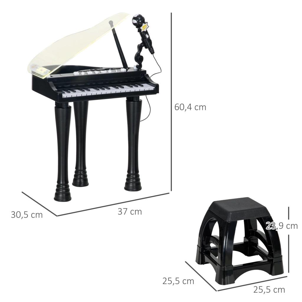 Pianoforte Bambini 32 Tasti con Microfono Sgabello Luci 22 Canzoni ¨C Xylo ¨C Nero 37x30,5x60,4 cm