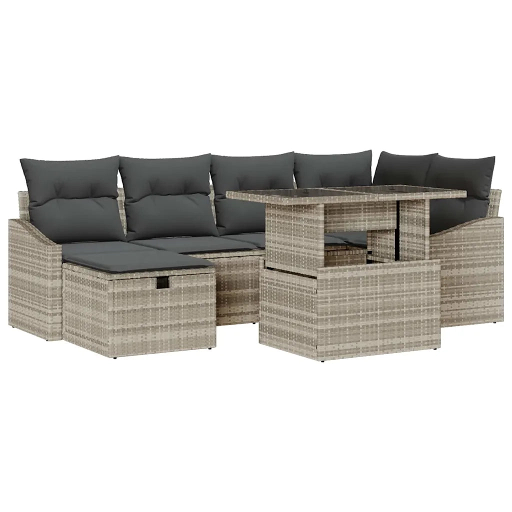 Set Divano da Giardino 7 pcs Grigio chiaro Poly Rattan