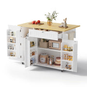 Carrello da cucina con piano ribaltabile; 1 cassetto; 3 vani; ripiani regolabili e ruote; in MDF; naturale bianco
