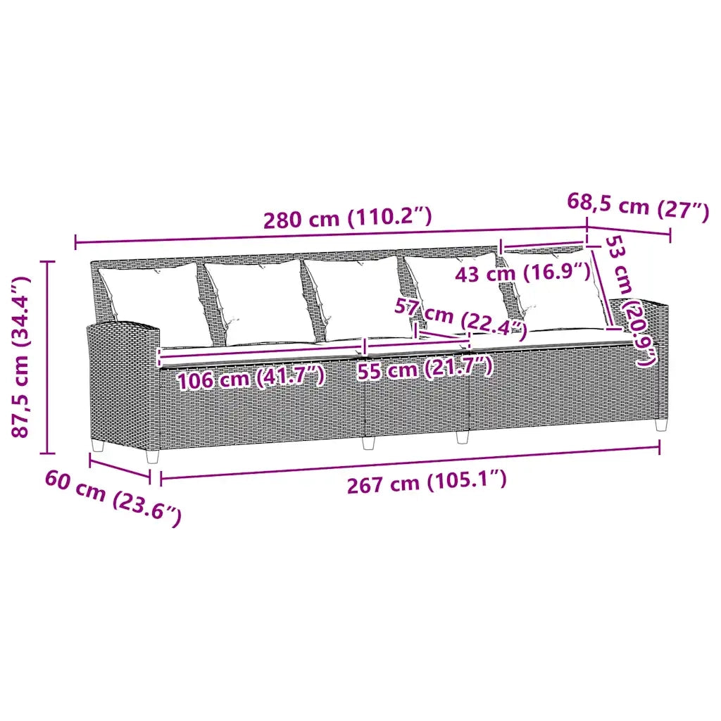 Divano da Giardino con Cuscini 5 Posti-Sofa da Giardino-Divano da esterno Grigio Chiaro Polyrattan