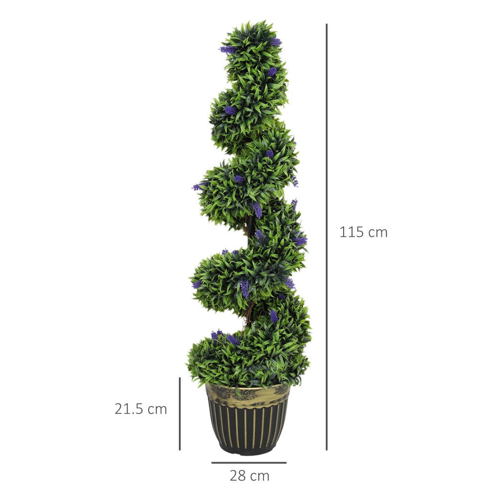 Set 2 Piante Atificiali di Bosso a Spirale Resistente UV con Lavanda  Alte 115 cm Verde e Blu