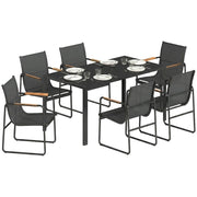Set Pranzo Giardino 7 Pezzi 6 Persone ¨C Xylo ¨C Tavolo Vetro Sedie Acciaio Nero