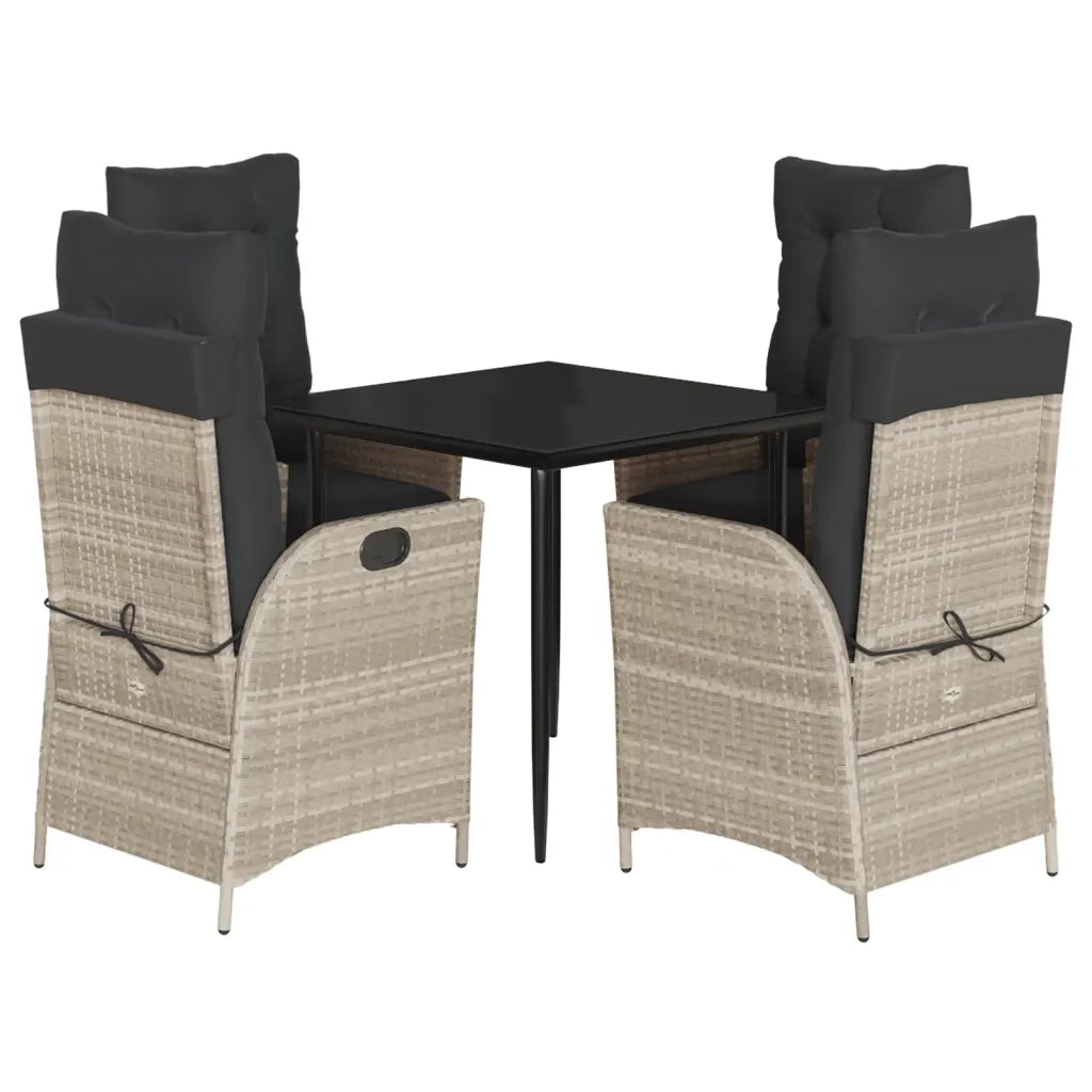 Set Pranzo da Giardino 5pz con Cuscini Grigio Chiaro Polyrattan