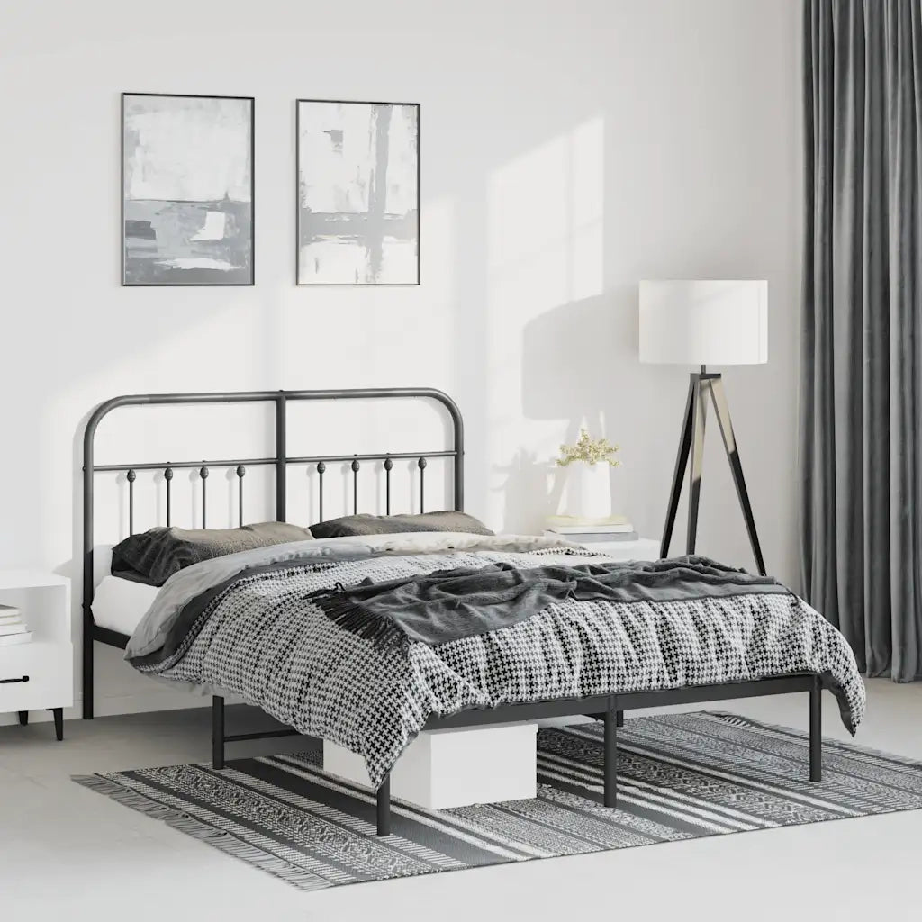 Letto matrimoniale | Letto per adulti | Giroletto con Testiera in Metallo Nero 150x200 cm