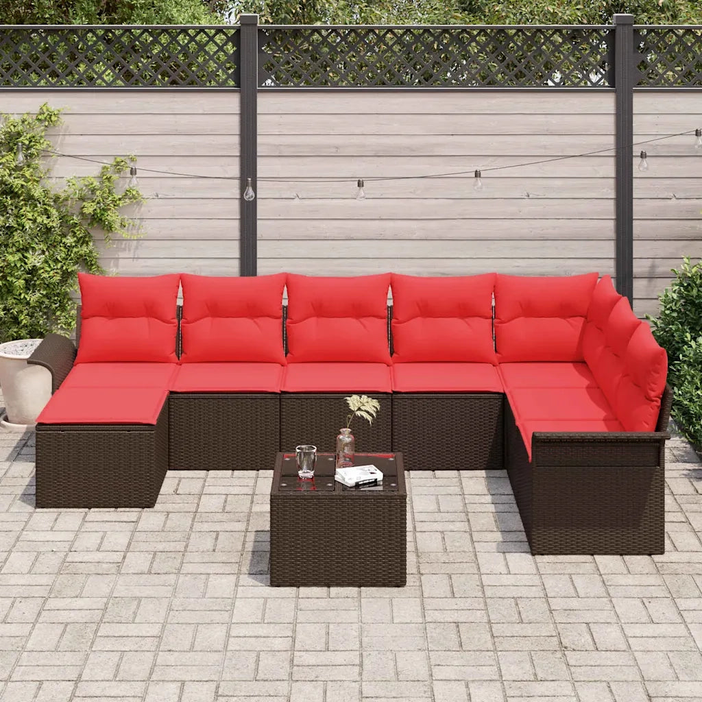 Set Divano da Giardino con cuscino 9 pcs Marrone Poly Rattan 3354163