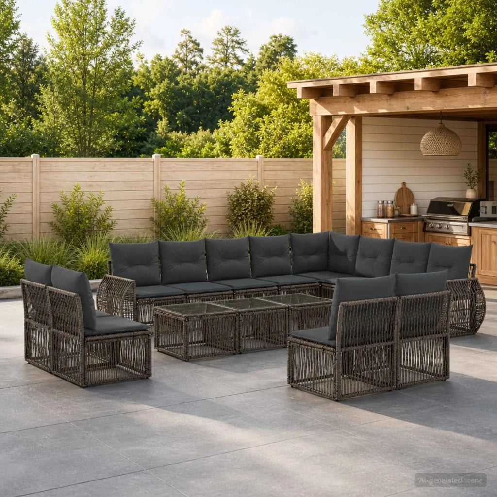 Set Divano da Giardino 12 pz Grigio e Grigio Scuro polyrattan 3435575