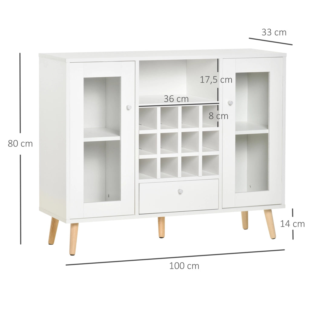 Credenza da cucina con portabottiglie cassetto ripiano e 2 ante in vetro ¨C Xylo ¨C Bianco 100x33x80 cm