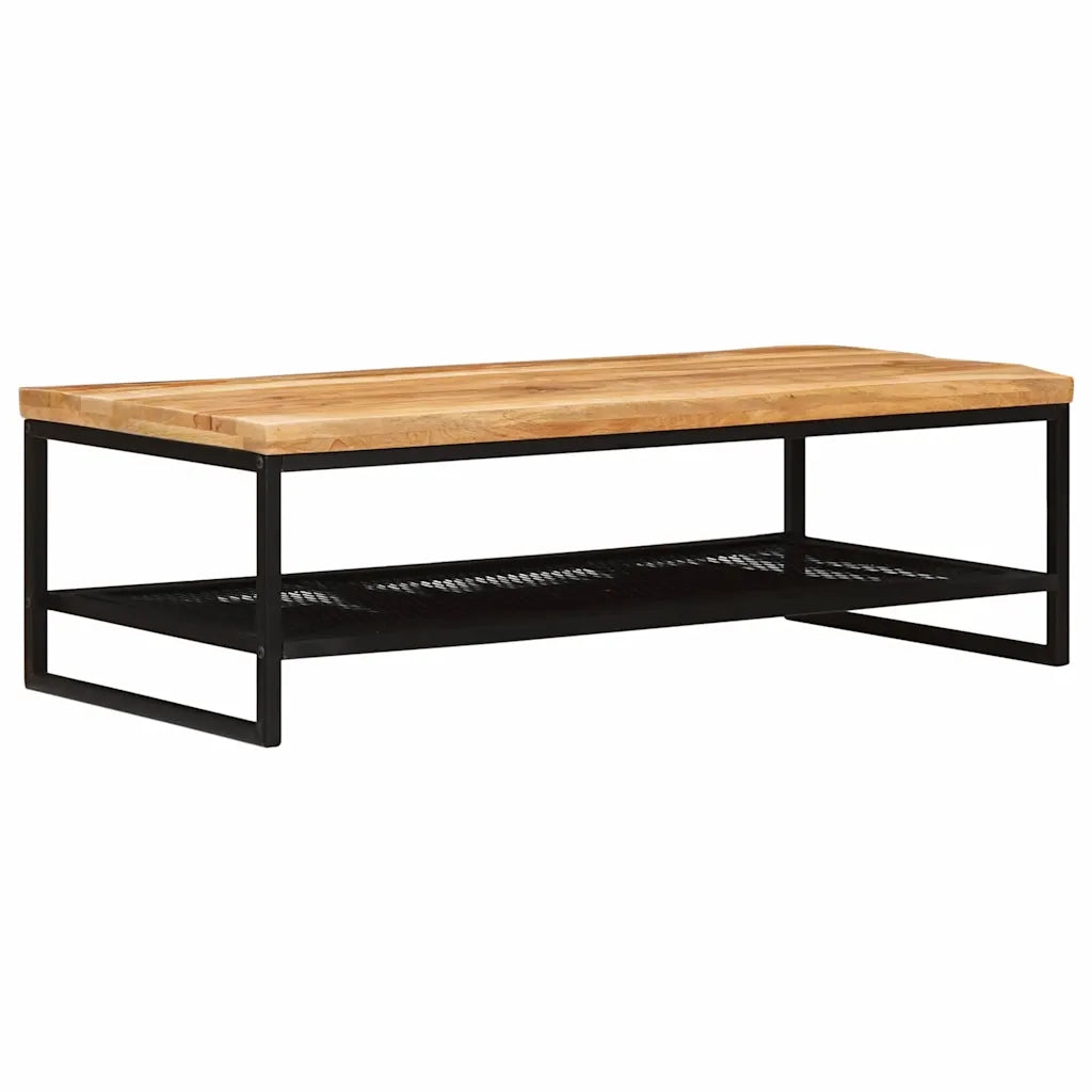 Tavolino da Salotto-Tavolino da soggiorno-Tavolo Marrone e Nero Legno di mango massello